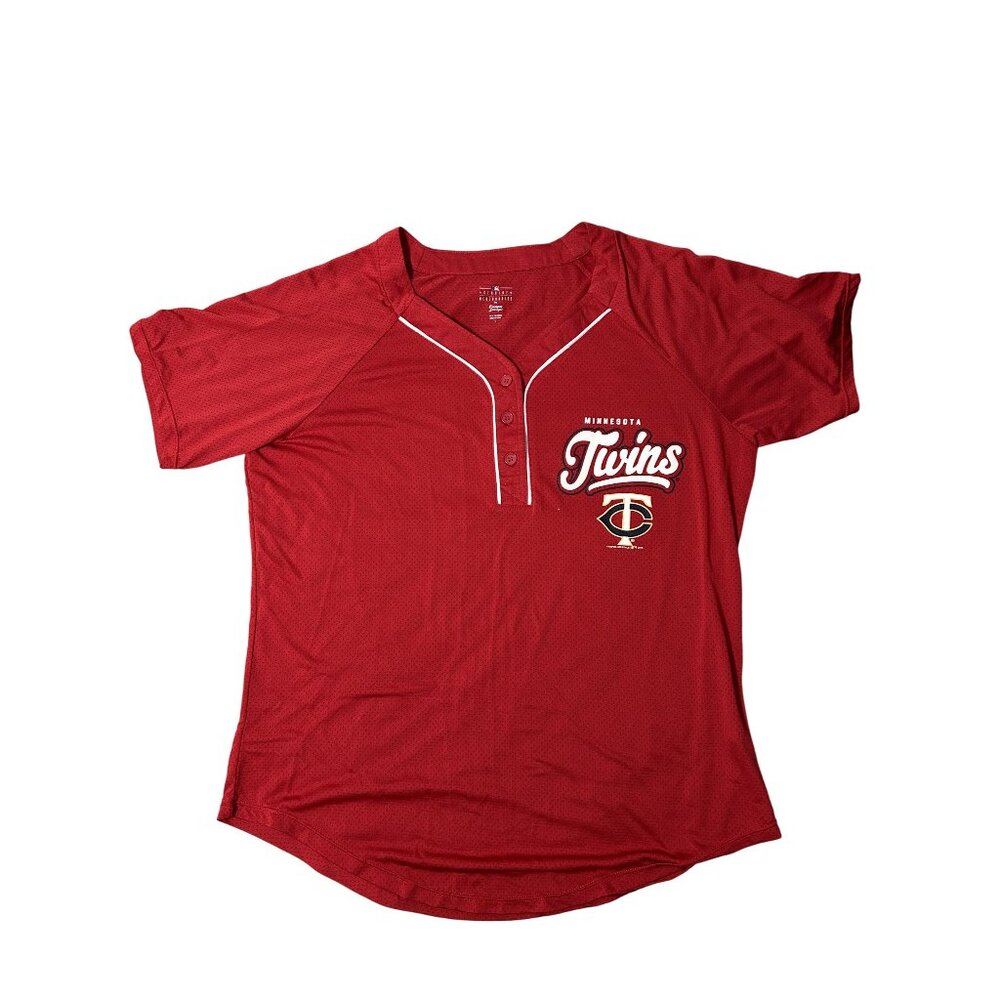 Minnesota Twins Womens Red Henley T-Shirt MLB Genuine Merchandise Size Large